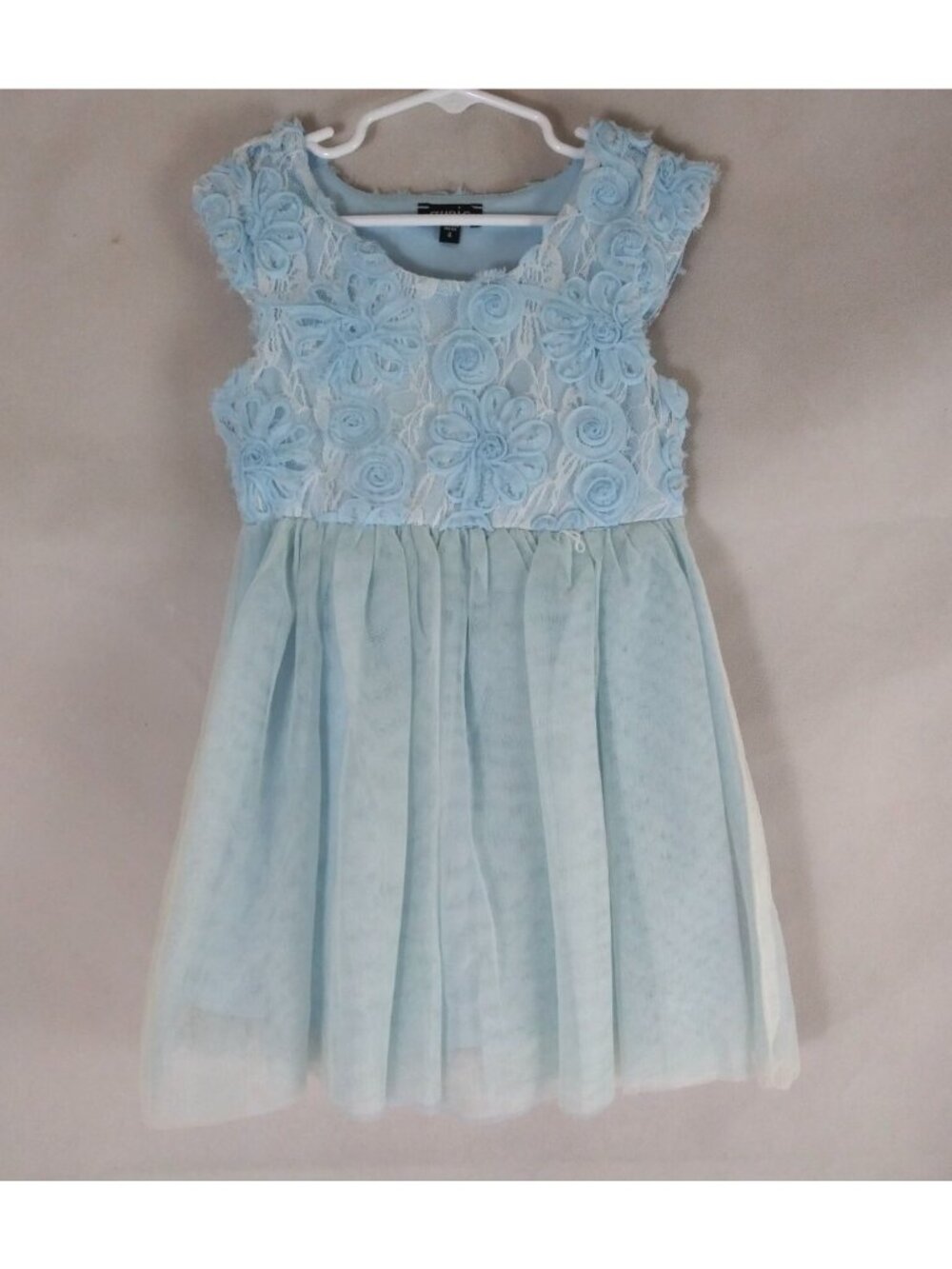 Zunie Beautiful Baby Blue Embroidered Floral Lace Sleeveless Dress Girls Size 4